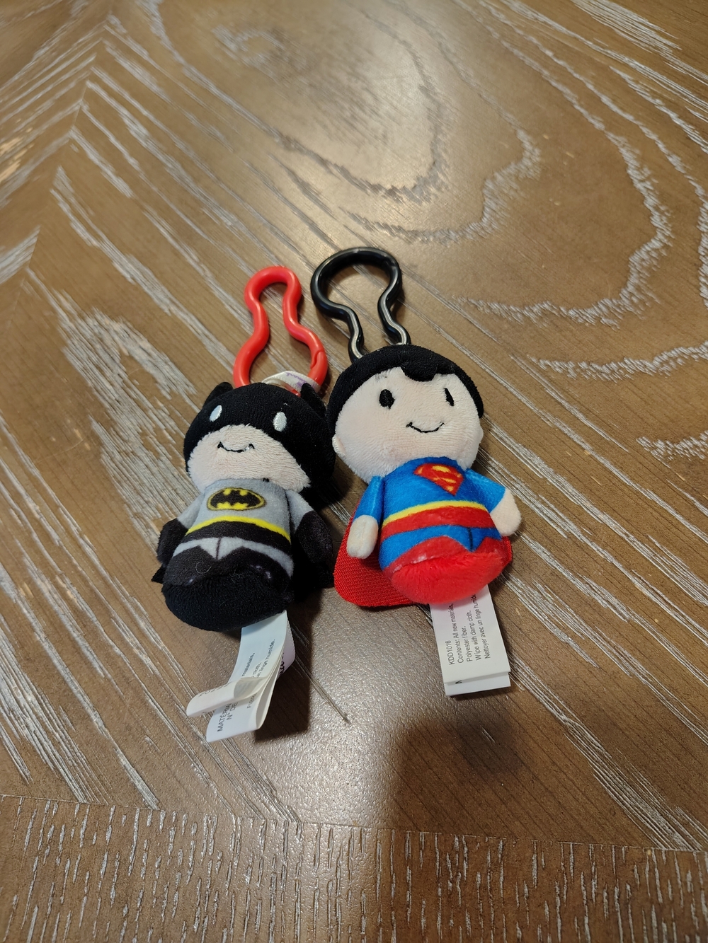 DC Comics Batman & Superman Plush Clip-On Keychain Set - Black, Blue & Red